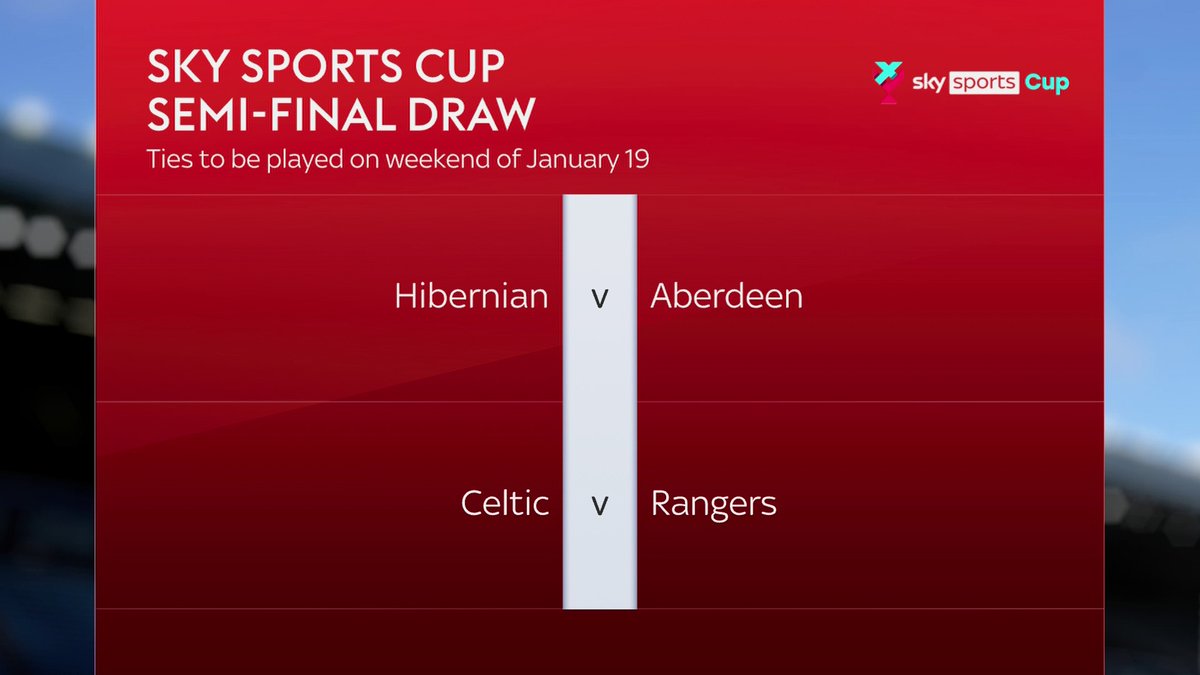 🏆 Sky Sports Cup semi-final draw... 🟢 Hibs vs Aberdeen 🔴 🍀 Celtic vs Rangers 🔵 Ties to be played on or before January 19 🔽