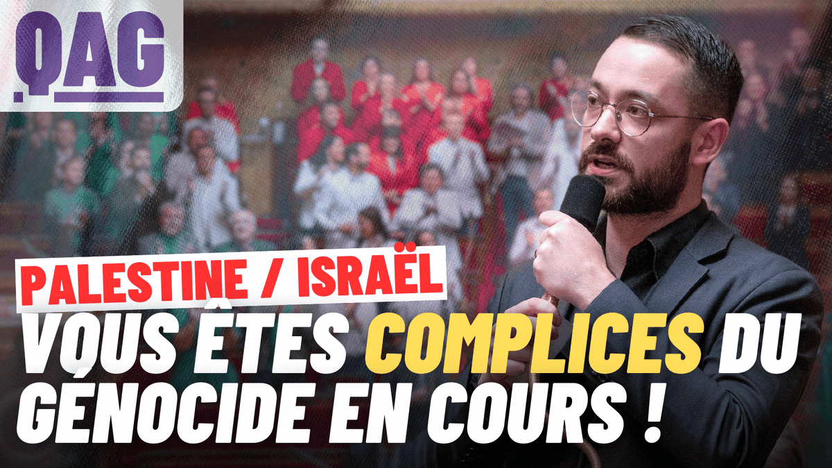 🔴🗣« Emmanuel Macron et Michel Barnier, pendant que vous applaudirez jeudi l’équipe représentant un pays qui commet un génocide, n’oubliez pas qu’à Gaza il n’y a plus de terrain de football. Et pourtant l’équipe israélienne tire quand même, mais dans la poitrine des enfants. Il ne sera jamais ni normal ni moral, ni même raisonnable, d’accueillir les bras ouverts Israël en plein génocide ! » - David Guiraud #DirectAN #QAG