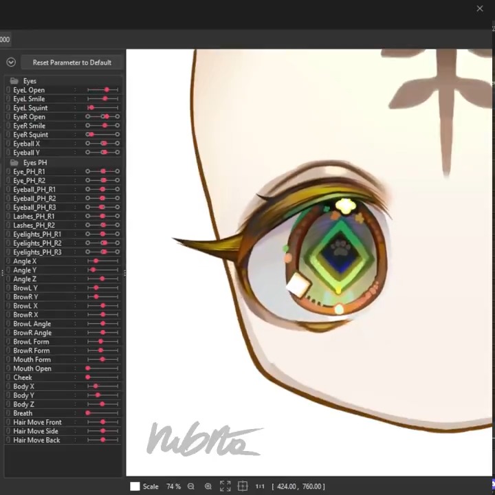🌿 New baby's eye WIP 🌿 🐯 Vtuber: @ TaigaVT_ 🐯 Art: @ C21H29N2O 🐯 Live2D Rig: Rubrta 🦀 ルブ #Live2DWIP #Vtubers