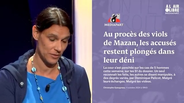 Que dit le procès de Mazan de l’acceptation des violences sexuelles par notre société et en quoi est-il exceptionnel ? La réponse de Cécile Hautefeuille , qui couvre ce procès pour Mediapart. Notre émission en direct et en accès libre ➡️