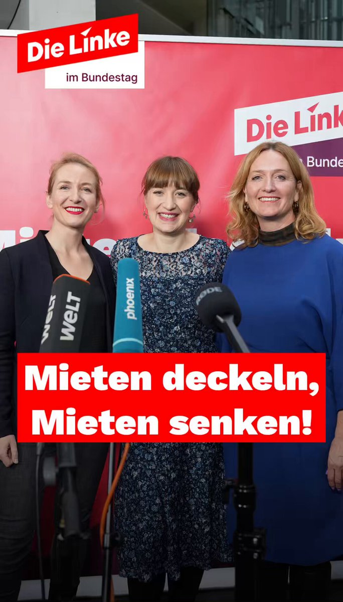 #Mieten steigen nicht - sie werden erhöht. Heute startet die Mietenkampagne der Linken im Bundestag. Heidi Reichinnek und Caren Lay haben zusammen mit Ines Schwerdtner die Notwendigkeit dieser Kampagne erläutert. Jeder Mensch hat das Recht auf eine bezahlbare #Wohnung. Mehr Infos gibt es unter