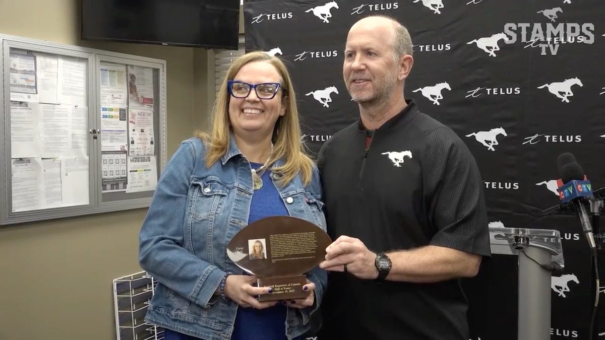 Congratulations to Vicki Hall on being inducted into the media wing in the Canadian Football Hall of Fame! 👏 #TogetherWeRide🐎