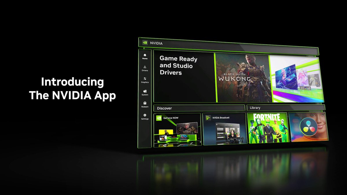 NVIDIA app officially launches today featuring: ⚫Latest NVIDIA graphics drivers ⚫Unified GPU control center ⚫Redesigned in-game overlay ⚫Performance monitoring overlays ⚫Game enhancing filters + more Download now: