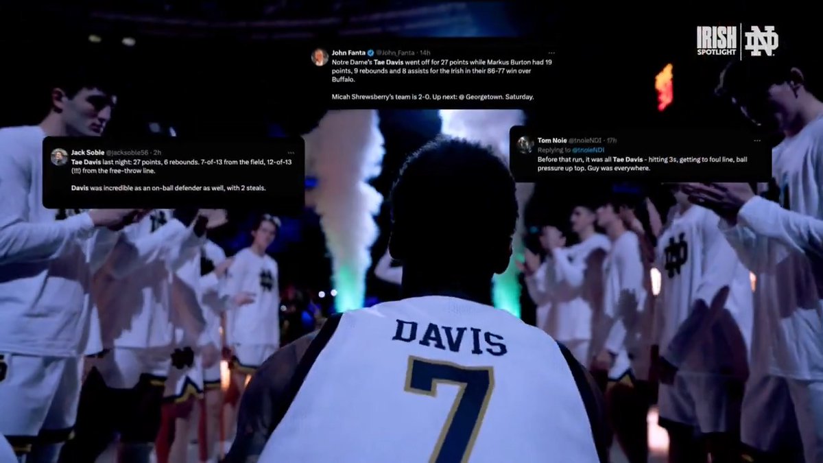 THE 𝐓𝐀𝐄KOVER a career-high 27 points last night for Tae Davis 🔥 #GoIrish☘️