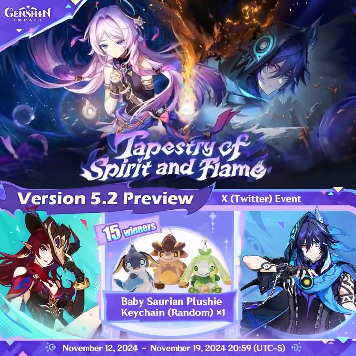 ✨Version 5.2 Preview✨ 🎁Participate in the event for a chance to win official merchandise. How to Participate: ① Follow Genshin Impact ② Retweet this post And you can instantly check the event results via this link>>> #GenshinImpact