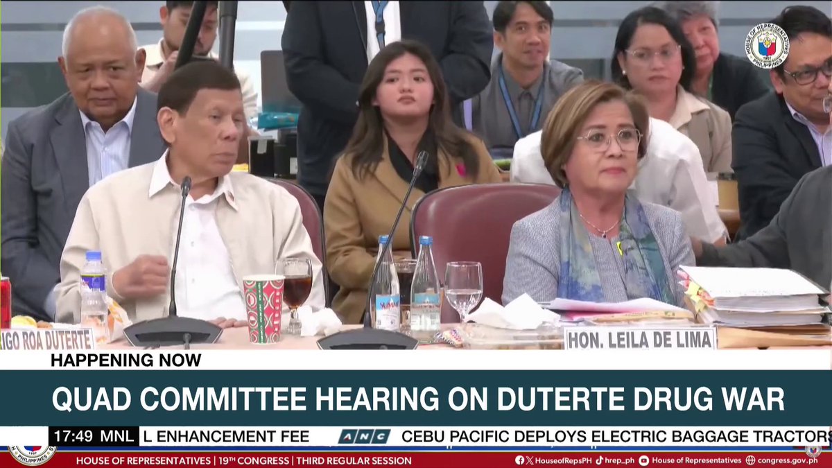 WATCH: Former president Rodrigo Duterte was visibly irked after his critic ex-senator Leila de Lima, seated beside him, confronted him for refusing to mention her name during the House quad-committee hearing. Before this, Duterte was asked by a solon about the investigation of then-CHR chief De Lima into the alleged death squad killings in Davao City during the mayoralty of the former. Related: