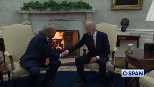President Biden: "Congratulations. Looking forward to a smooth transition...Welcome back." President-elect Trump: "Politics is tough and it's in many cases not a nice world, but it is a nice world today. I appreciate it very much."