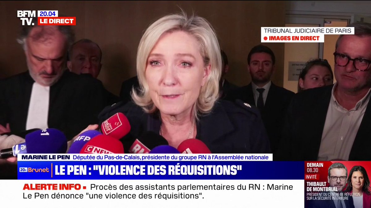 🚨🇫🇷 FLASH | « Choquée », Marine Le Pen dénonce les « violences » et « outrances » du parquet, qui voudrait « priver les Français de voter pour qui ils souhaitent ».
