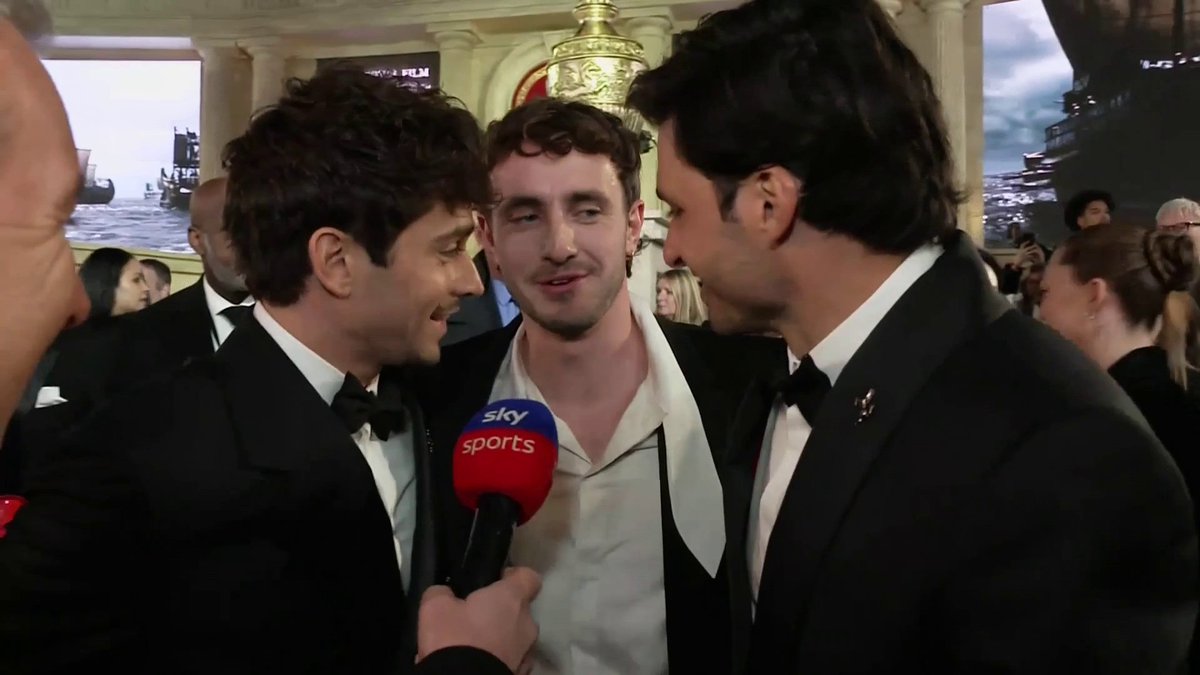Paul Mescal, Charles Leclerc and Carlos Sainz at the ‘Gladiator ll’ global premiere. (via Sky Sports F1)