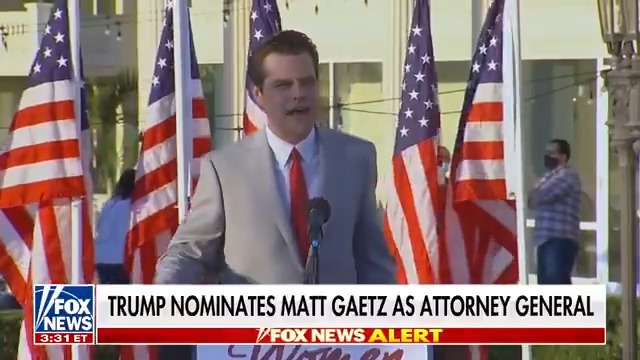 BREAKING: President-elect Trump taps Florida Congressman Matt Gaetz to be his next attorney general.