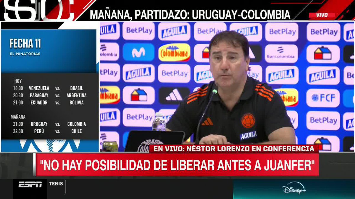 "NO HAY POSIBILIDAD DE LIBERAR ANTES A JUANFER" 🇨🇴❌️ 👉 Néstor Lorenzo, técnico de #Colombia, descartó la chance de liberar a Juanfer Quintero para la final de la #CopaSudamericana 🏆