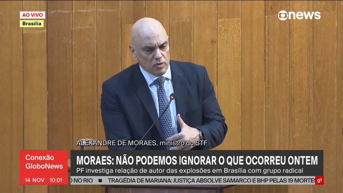 Para o ministro Alexandre de Moraes, do STF, o ataque em Brasília "não é um fato isolado do contexto": "Isso foi se avolumando sob o falso manto de uma criminosa utilização da liberdade de expressão". ➡ Assista ao #ConexãoGloboNews: #GloboNews