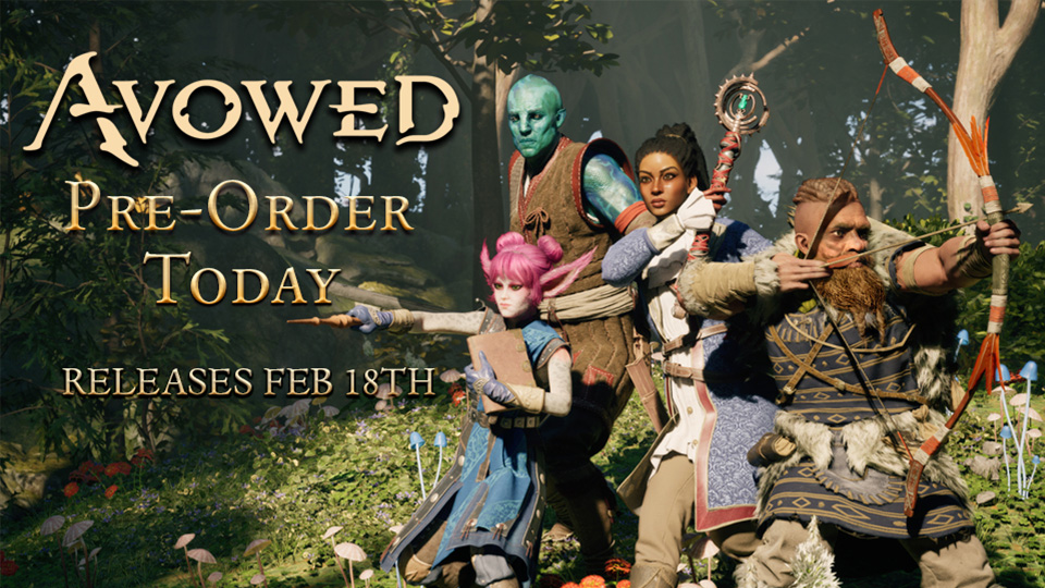 Avowed launches on February 18, 2025. Pre-order today for Xbox Series X|S, Xbox app, and Steam, or play it on day one with Game Pass. Buy the Premium Edition and get up to 5 days early access, 2 Premium Skin Packs, and Access to Avowed Digital Artbook and Original Soundtrack.