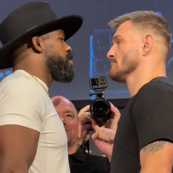 Jon Jones SNUBBED Stipe Miocic’s handshake request at their first-ever faceoff for #UFC309.