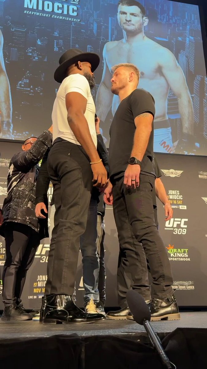 Jon Jones 🆚 Stipe Miocic A tense face off from two of the very best in the UFC 😤 #UFC309