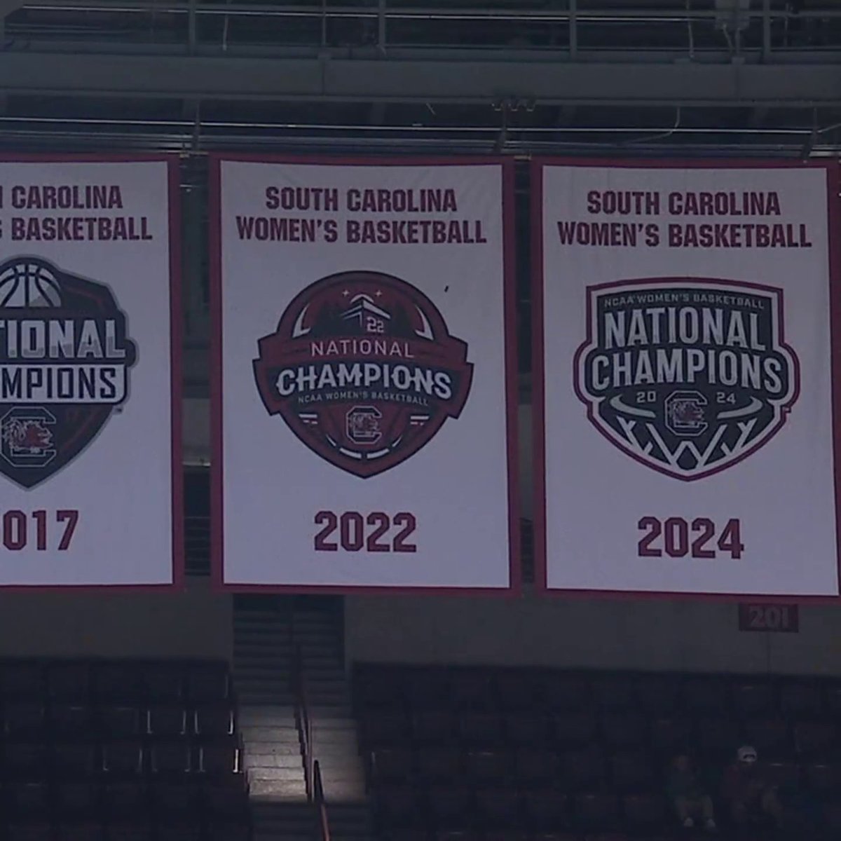 South Carolina unveiled their THIRD National Championship banner before their home opener 🏆 South Carolina Women's Basketball