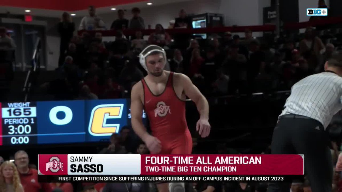 Sammy ‘The Savage’ Sasso is back ‼️ The 4x All-American and 2x B1G Champ, who was shot in 2023, returns to the Ohio State Wrestling tonight 👏 #B1GWrestling on B1G+ 💻