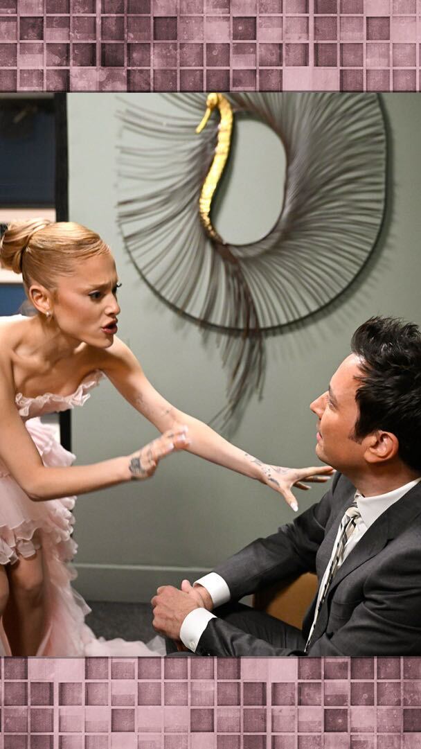 Ariana Grande and Jimmy Fallon recreate viral Wicked meme.