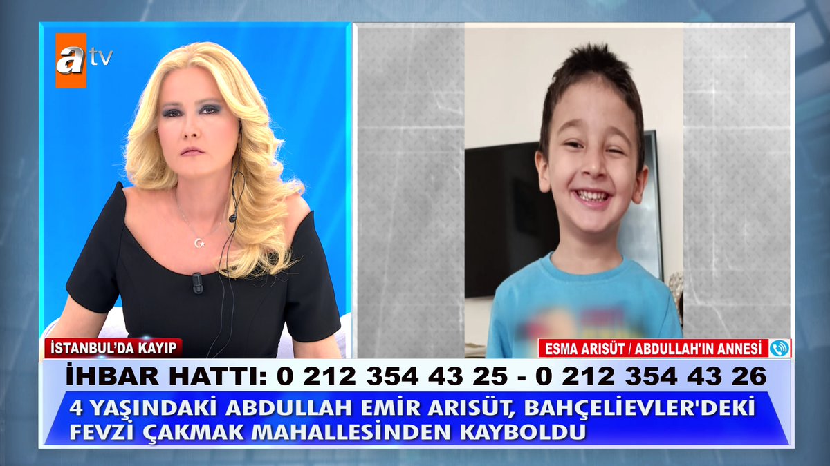 4 yaşındaki Abdullah Emir Arısüt, Bahçelievler'deki Fevzi Çakmak mahallesinden kayboldu. #MügeAnlıİleTatlıSert #MügeAnlı atv