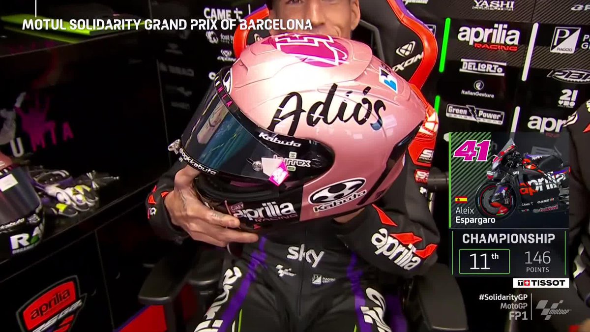 An emotional farewell on home turf for Aleix Espargaró ❤️ And for the occasion he presents a very SPECIAL helmet! #SolidarityGP 🏁