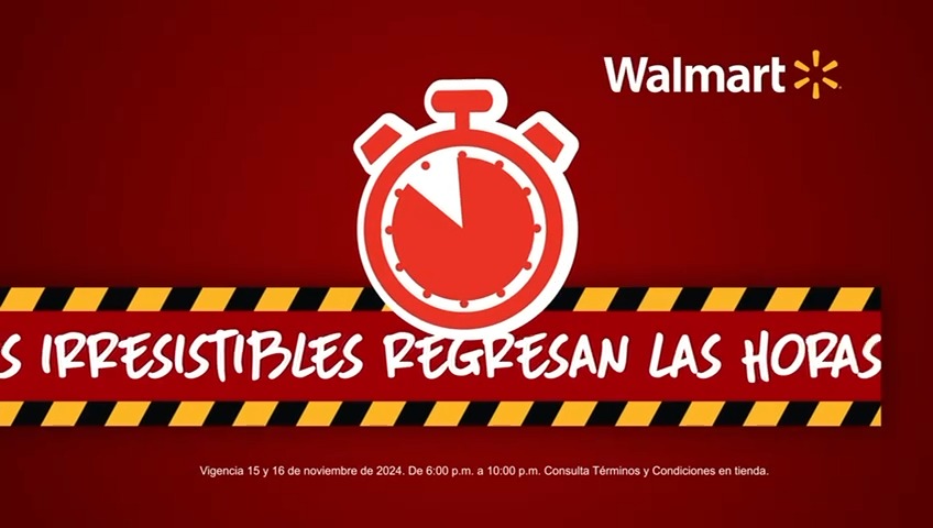 Este 15 y 16 de noviembre precios nunca vistos invadirán Walmart por 4 horas, aprovecha las Horas Irresistibles para llevarte tus favoritos, exclusivo en tienda. #LlévateMásConWalmart