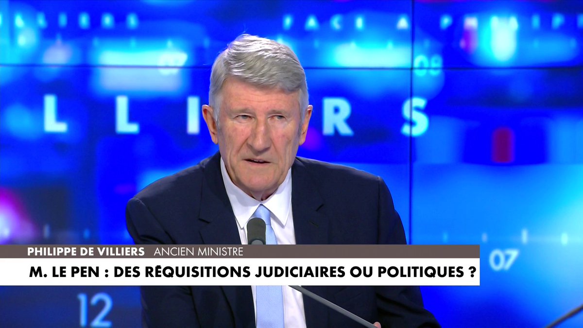 Philippe de Villiers sur les réquisitions à l'encontre de Marine Le Pen : «Il y a deux poids, deux mesures. François Bayrou, qui était dans la même situation, a été relaxé. Pourquoi ? Parce qu'il fait partie du système», dans #FaceaPhilippeDeVilliers