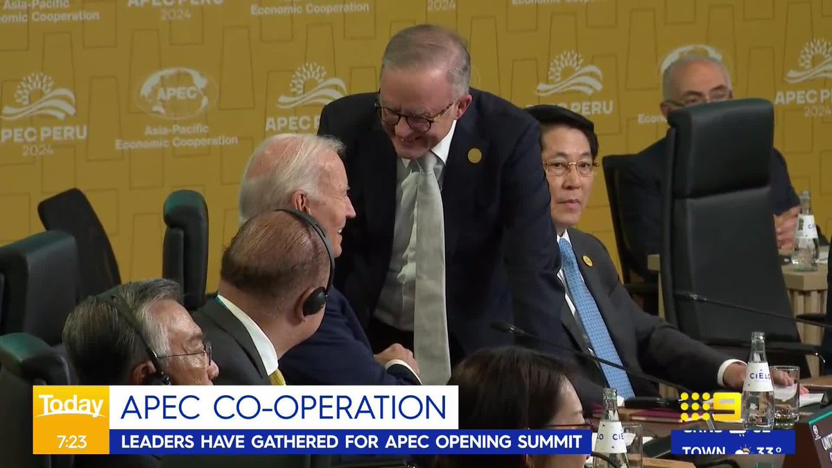 Prime Minister Anthony Albanese has urged the world's superpowers to work together to help bring down prices and increases wages at the APEC Summit in Peru. #9News