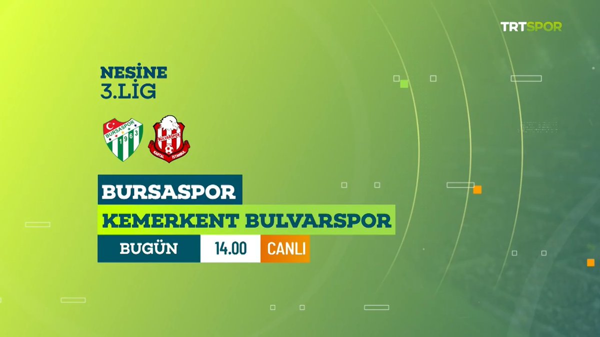 🏆 Nesine 3. Lig heyecanı TRT Spor'da yaşanıyor! 🟢⚪ Bursaspor - Kemerkent Bulvarspor 🔴⚪ 🕑 14.00 📺💻📱 TRT Spor