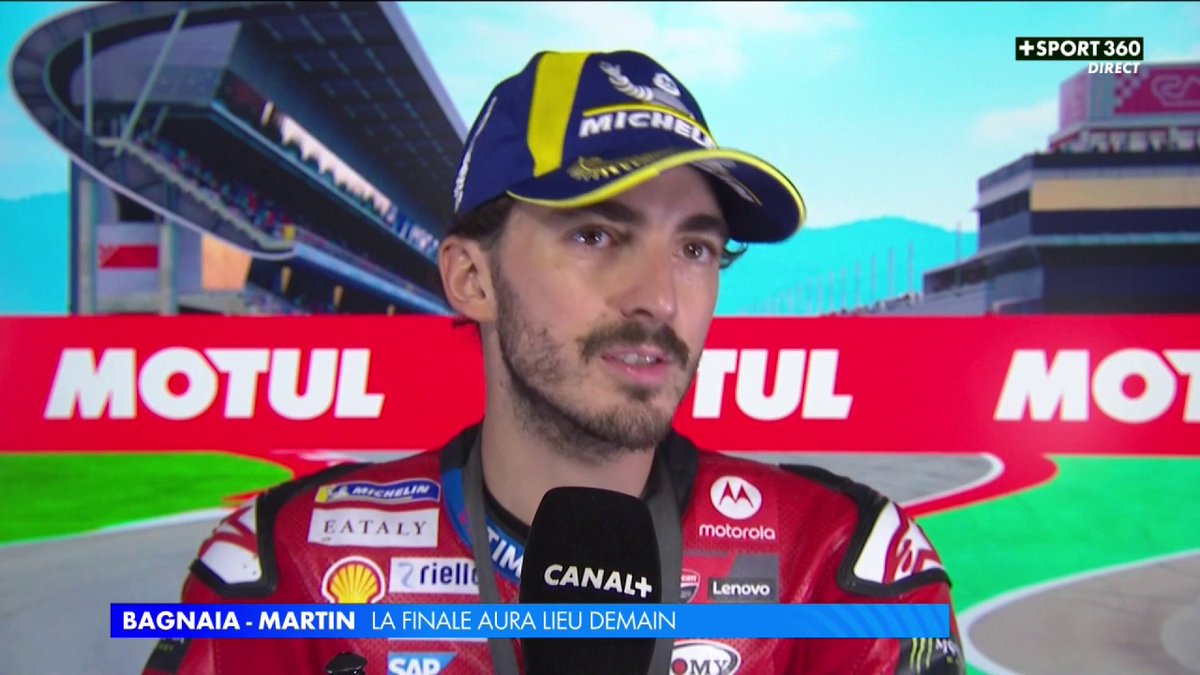 Mission du jour accomplie ✅ Malgré sa victoire aujourd'hui, Francesco Bagnaia est réaliste sur ses chances de remporter le championnat demain 🎙️ #SolidarityGP | #MotoGP