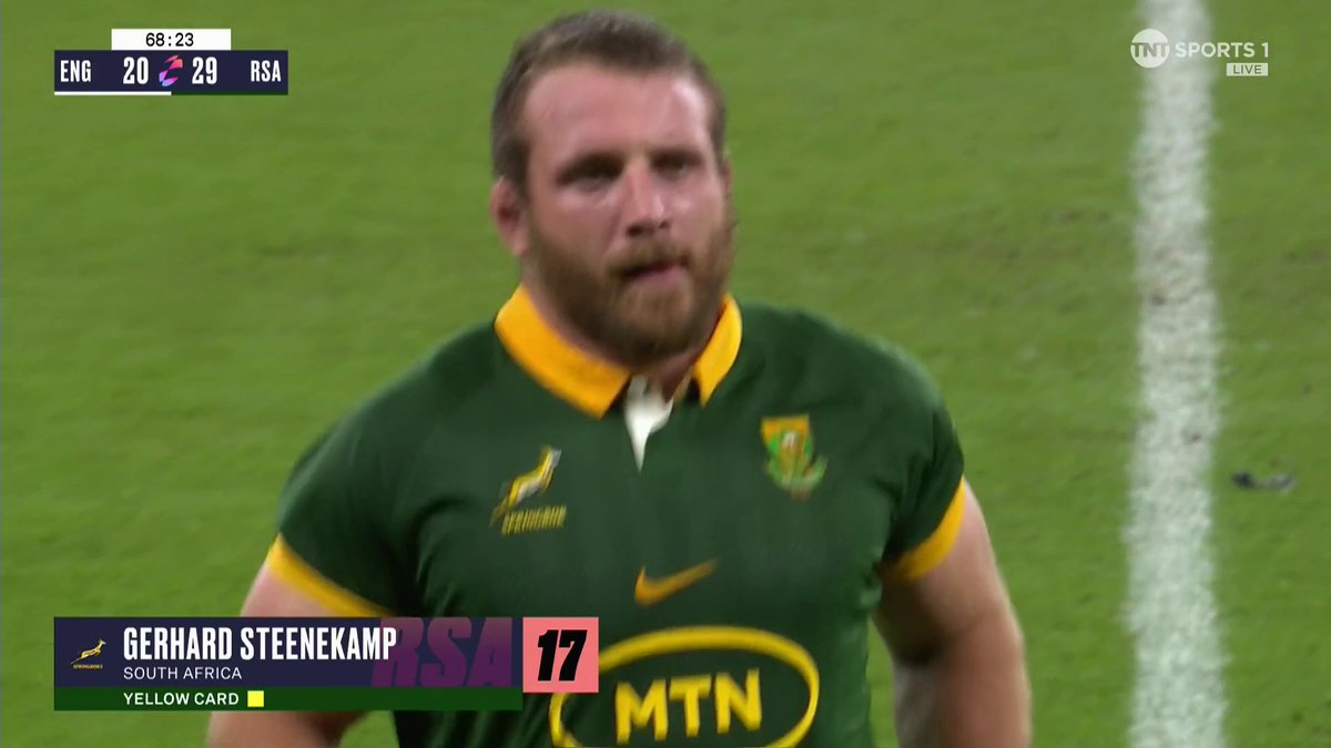 🟨 Steenekamp sees yellow! 🫣 After consistent Springbok penalties, referee Andrew Brace pulls out the yellow card and South Africa are down to 14! #AutumnNationsSeries | #ENGvRSA