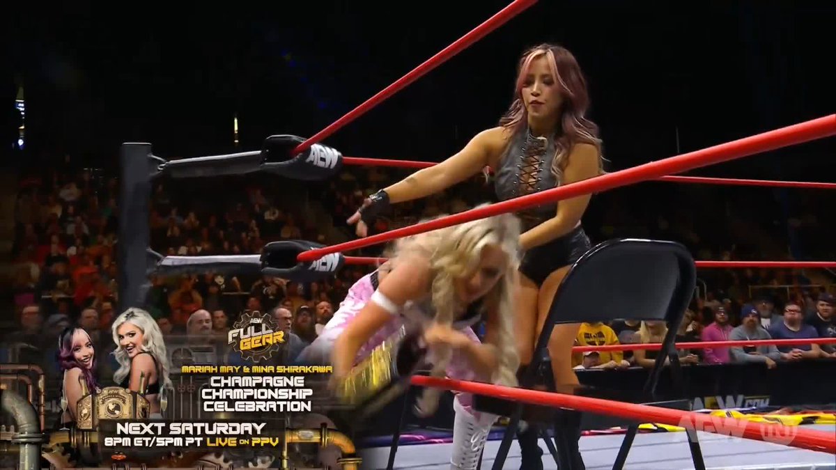 NEXT WEEK at #AEWFullGear, the #AEW Women's World Champion Mariah May will finally get her champagne championship celebration alongside Mina Shirakawa! Watch #AEWCollision on TNT! Mina Shirakawa♡白川未奈 | Mariah May ♡