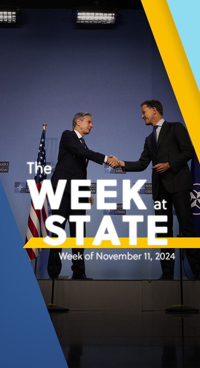 This week at State, Secretary Antony Blinken travels to Belgium to discuss support for Ukraine with NATO, European Union, and Ukrainian leaders; President Donald J. Trump and the Secretary advance Asia-Pacific trade and investment at #APECPeru2024; and climate talks kick off at #COP29 in Azerbaijan.