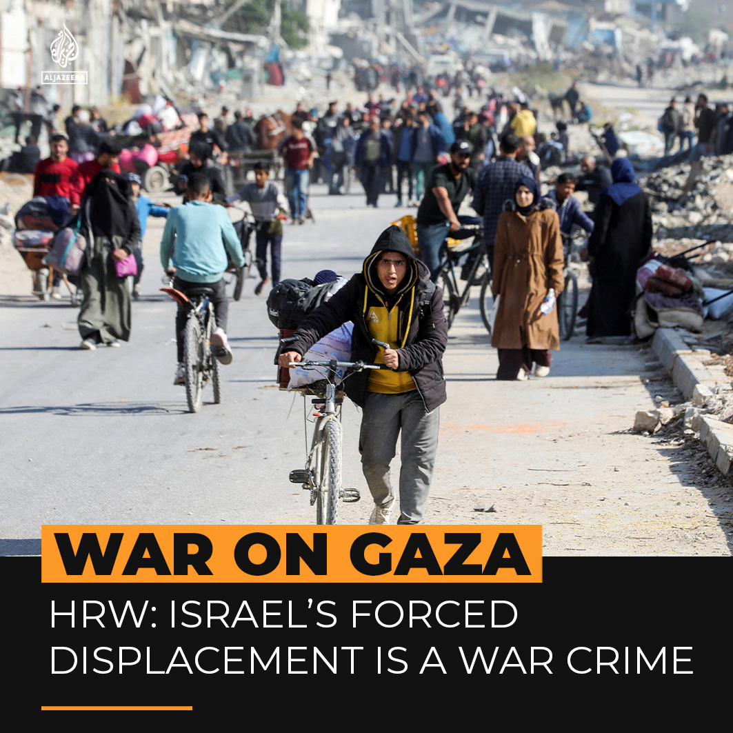 A new report from Human Rights Watch has accused Israel of committing war crimes through the forced displacement of Palestinians in Gaza and the systematic destruction of the enclave to make it uninhabitable.