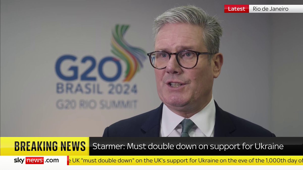 'I'm at the G20 with one message, that we must double down on our support for Ukraine' PM Sir Keir Starmer adds: 'We have to support Ukraine in this, this is about the sovereignty of Ukraine, but it's also about our own freedoms' 📺 Sky 501