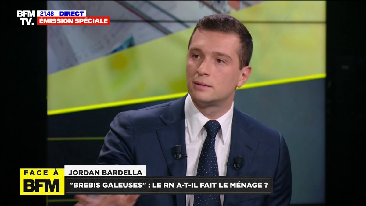En plein procès de Marine Le Pen, Jordan Bardella affirme que "ne pas avoir de condamnation à son casier judiciaire" est primordial pour être parlementaire ➡Le président du RN ajoute que Marine Le Pen n'aura "pas de condamnation", car elle "est innocente" #FaceABFM