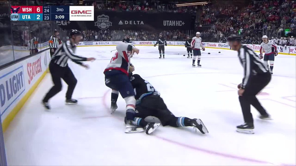 Wilson drops McBain after he collided with Ovi and sent him to the locker room