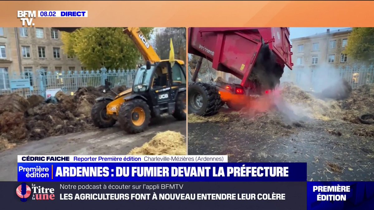 ❌ CHARLEVILLE-MÉZIÈRES BLOQUÉE ! Les collègues paysans des Ardennes viennent de déverser du lisier devant la préfecture. #RevoltePaysanne