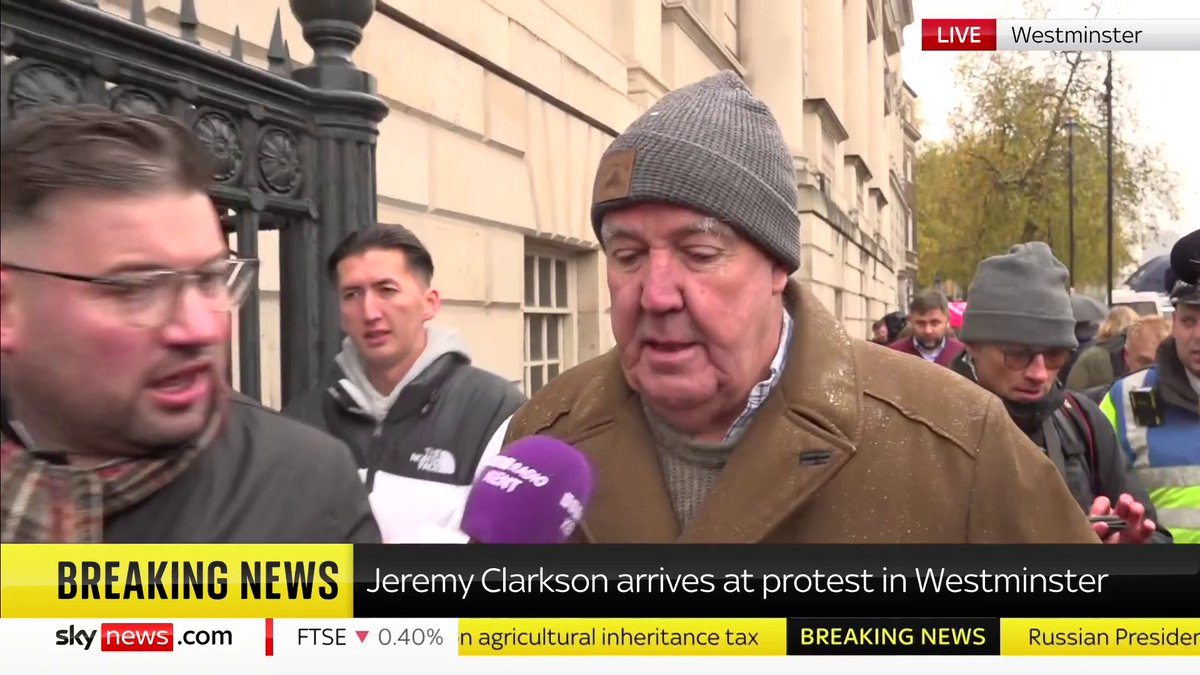 "Please back down" TV show host Jeremy Clarkson is at the family farm tax protest in Westminster, where thousands of farmers have gathered over changes to inheritance tax Full story 🚜 📺 Sky 501, Virgin 602, Freeview 233 and YouTube