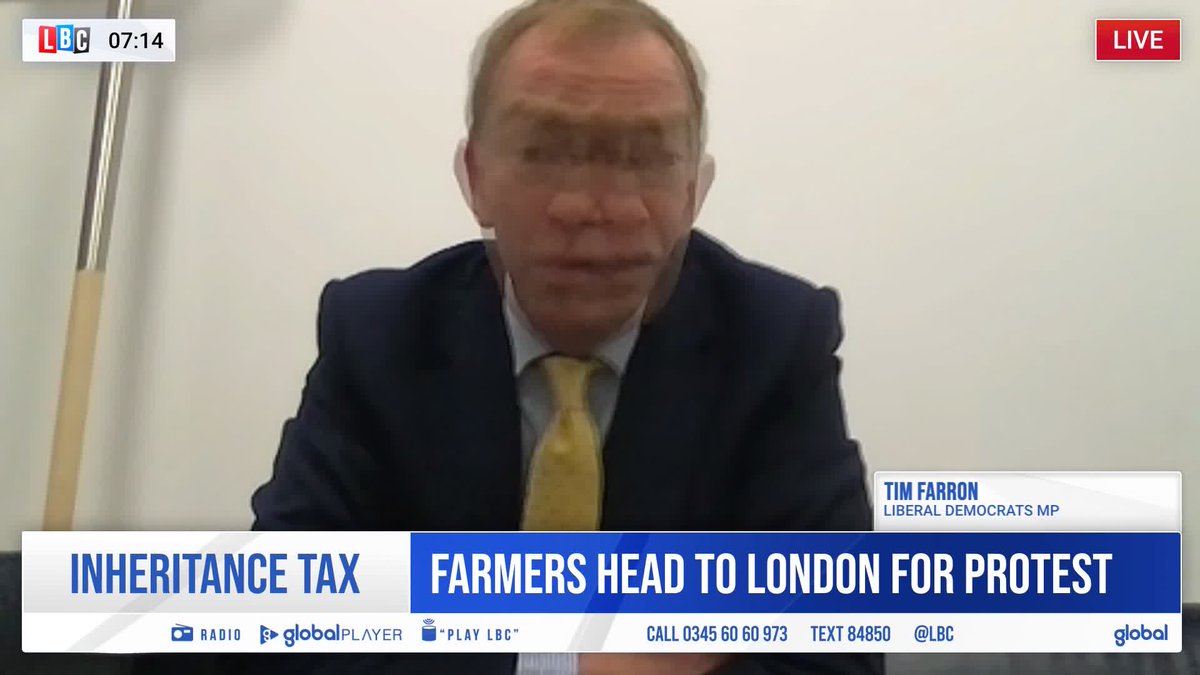 'I hope the country understands that what the government is doing is deeply unjust and very stupid.' 'It's reducing Britain's ability to feed itself at a time of great uncertainty', Lib Dem Tim Farron tells Nick Ferrari, explaining why he will be at the farmers' protest.
