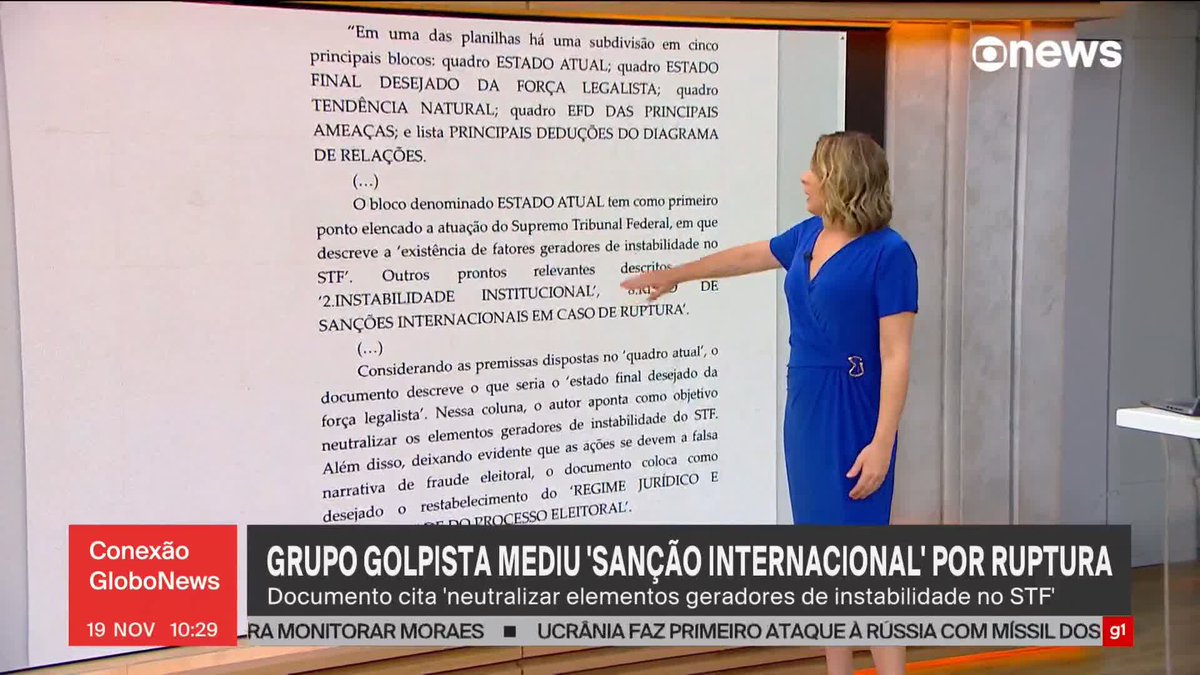 Apuração de Daniela Lima mostra detalhadamente documento da PF sobre a investigação do golpe de 8 de janeiro: "Eles dariam o golpe, mexeriam no Supremo, no TSE, prenderiam e matariam Alexandre de Moraes e instituiriam um Gabinete de Crise. Composto por quem? Generais Augusto Heleno e Braga Neto". ➡ Assista à #GloboNews: