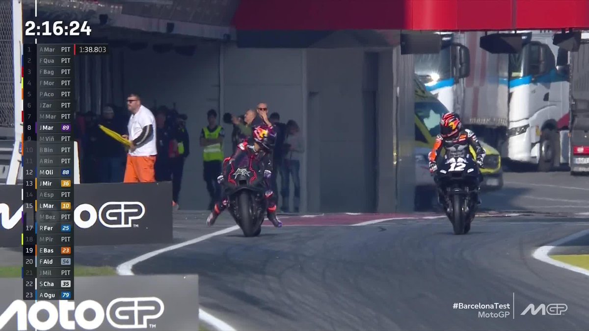 Little did Jorge Martín Almoguera know he had Top Gun as a spectator to his practice start 😅 (That perfectly synchronised head turn though 😂) #BarcelonaTest
