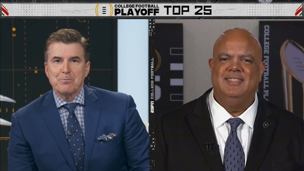 "We watch the games & we see how teams are playing each week… we access their entire body of work." Hear now from Warde Manuel, chair of the College Football Playoff selection committee, as he chatted with @ESPN's Rece Davis after the reveal of the CFP Top 25. #CFBPlayoff 🏈🏆