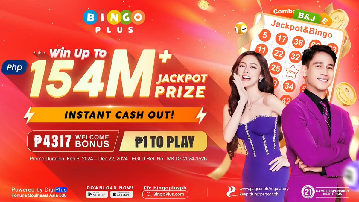 Biggest Jackpot Prize from BingoPlus! 🥳 Sa piso mo, may chance kang maging milyonaryo! Don't miss the chance, download BingoPlus App or play through the website. #BingoPlus #BingoMega #BingoPlus154Mwinner #PinoyDropBall