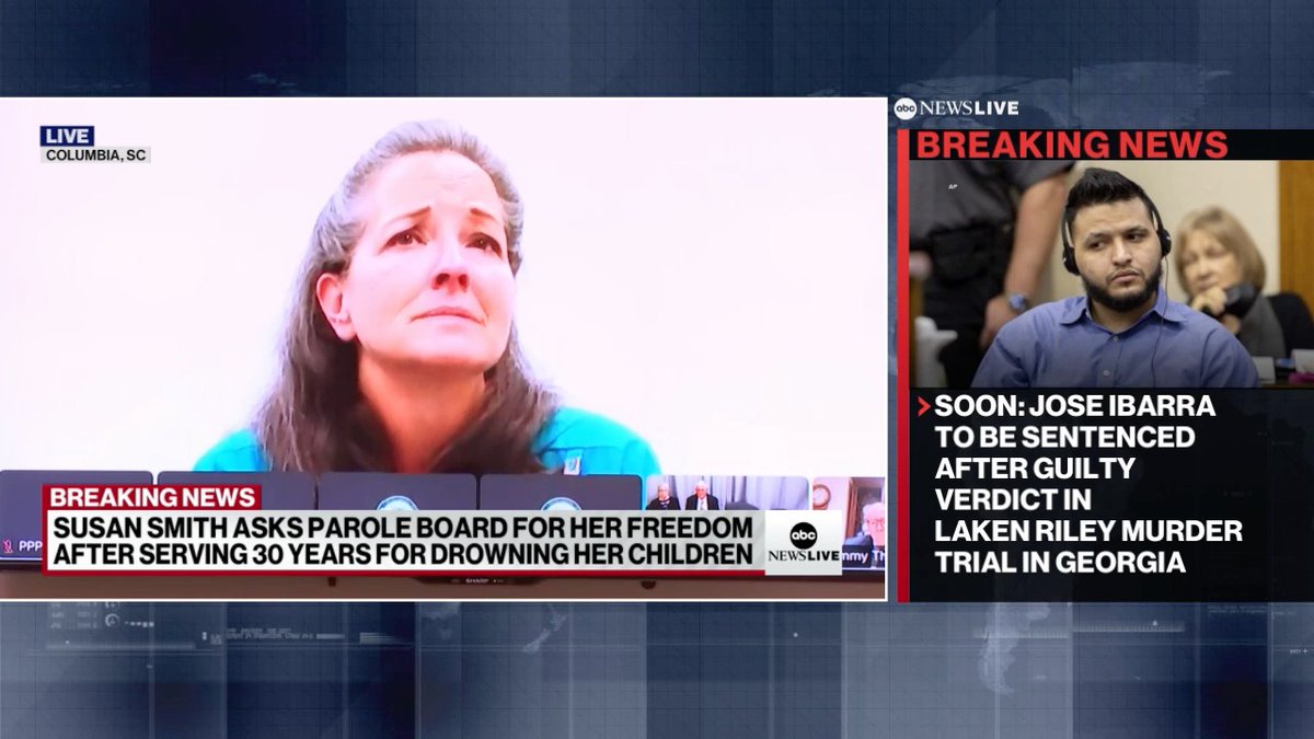 Susan Smith, a South Carolina woman who admitted to killing her 3-year-old and 14-month-old sons in 1994, speaks at her parole hearing. Smith had initially lied to police, saying a Black man carjacked her and kidnapped her sons.