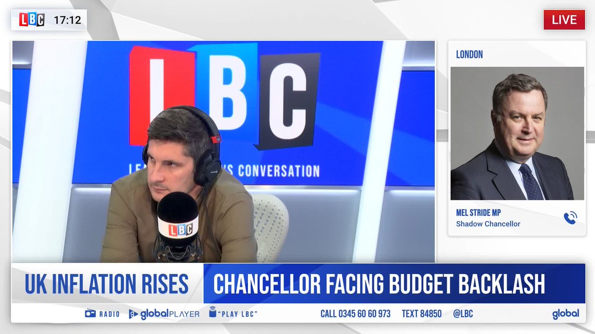 'It's a bit rich, you guys, complaining about rising inflation when it reached 11% under Liz Truss...' Tom Swarbrick challenges Shadow Chancellor Mel Stride, who maintains that the Tory Party 'should take credit for getting the economy down' during their time in power.