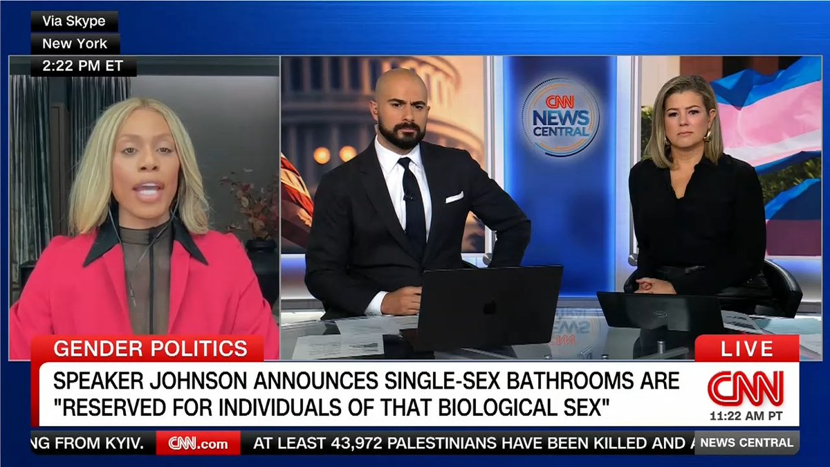 "My identity's not up for debate." Actress and Trans Rights Advocate Laverne Cox joins Boris Sanchez & Brianna Keilar to react to Rep. Nancy Mace's effort to keep transgender women from using women’s restrooms in US Capitol buildings.