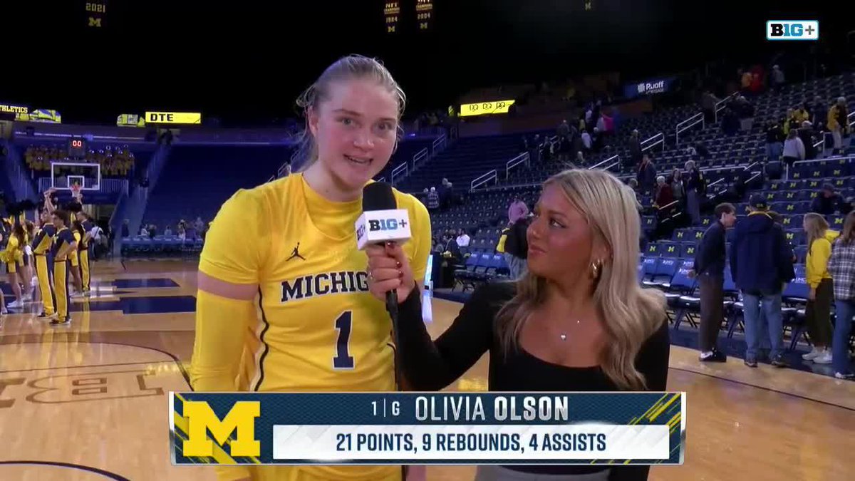 "I love it here; it's the best place in the country." Hear from freshman Olivia Olson following the Wolverines' 96-31 win over LIU 👇 #B1GWBBall x Michigan Women’s Basketball