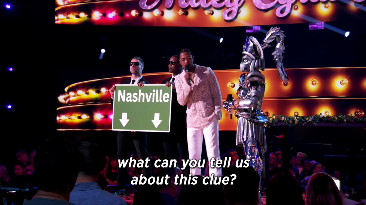 This definitely ain’t a Nashville party! Any updated #RoyalKnightMask guesses? #TheMaskedSinger