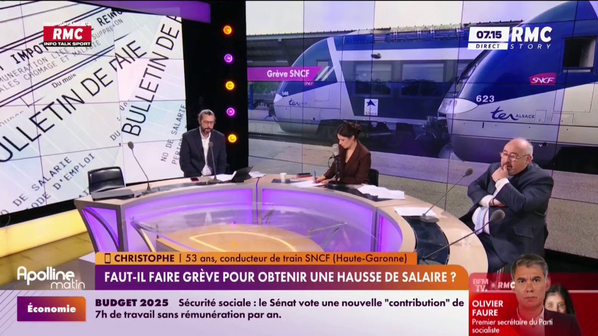 🔴 Christophe, conducteur de train, révèle l'évolution de son salaire entre 2022 et 2023. 🎙️ "3969 euros net pour octobre 2022 contre 4030 euros net en octobre 2023." #ApollineMatin