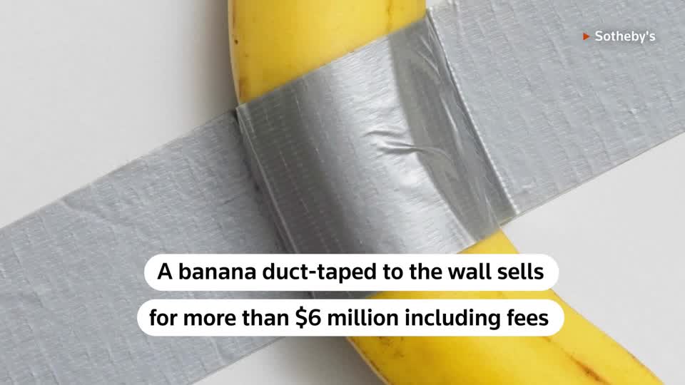 A banana duct-taped to a wall, a conceptual piece titled ‘Comedian,’ by Maurizio Cattelan, fetched $6.2 million at auction by Sotheby’s